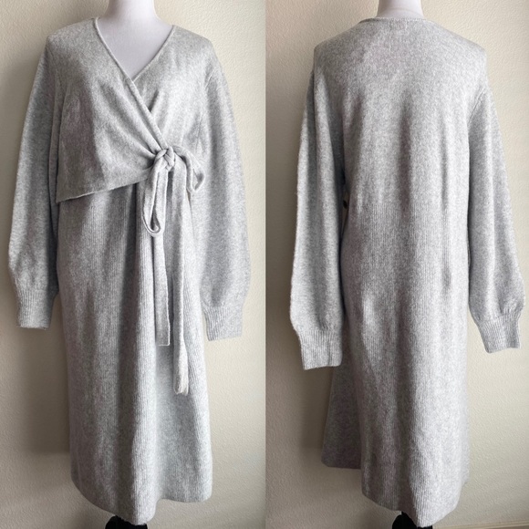 NWT Isabel Maternity by Ingrid & Isabel Light Gray Knit Wrap Sweater Dress XXL - Picture 2 of 8
